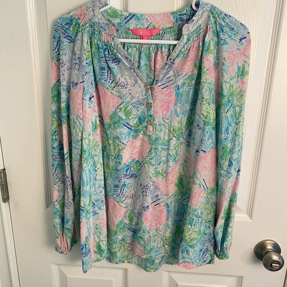 LILLY PULITZER ELSA SILK TOP Womens SIZE Extra SMALL BOHEMIAN QUEEN Multicolor